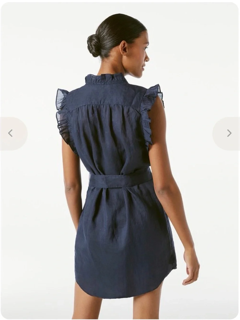 New - Frame Denim white  Ruffle-Trim Tie-Waist Mini Dress with removable slip - Picture 3 of 9